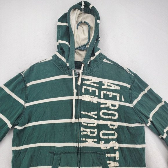 Aeropostale Sweatshirt Men's L/S Full Zip Striped w/Text Hooded Green Medium - Picture 6 of 12